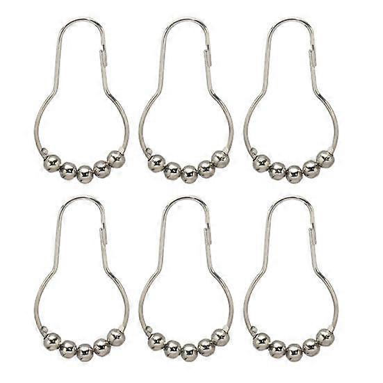 6 Pcs Shower Curtain Hooks Electrolated Rust-proof Heavy Duty Gourd Shape Smooth-Rolling Balls Openable Closure Buckle Anti-slip Bedroom Bathroom