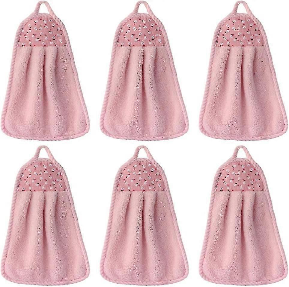 6 יחידות תלויות מגבות ידיים אלמוג פליז מגבת ספיגת מים למטבח ביתי אמבטיה ורוד