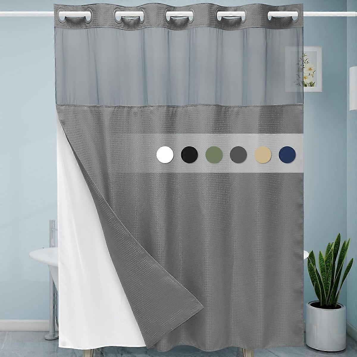 Heavy Duty Waterproof Shower Curtain, Elegant Pattern Mesh Top Window, White