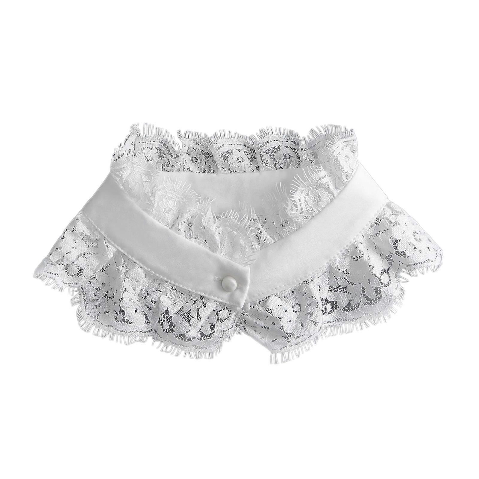 Detachable False Collar Lace Lapel Accessory for Hoodie Sweater and Dress for Lady Girl Half Shirt Collar White
