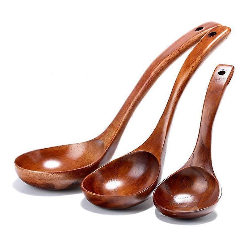 Long Handle Soup Ladle for Pot & Bowl Non-Stick Wooden Spoon Set