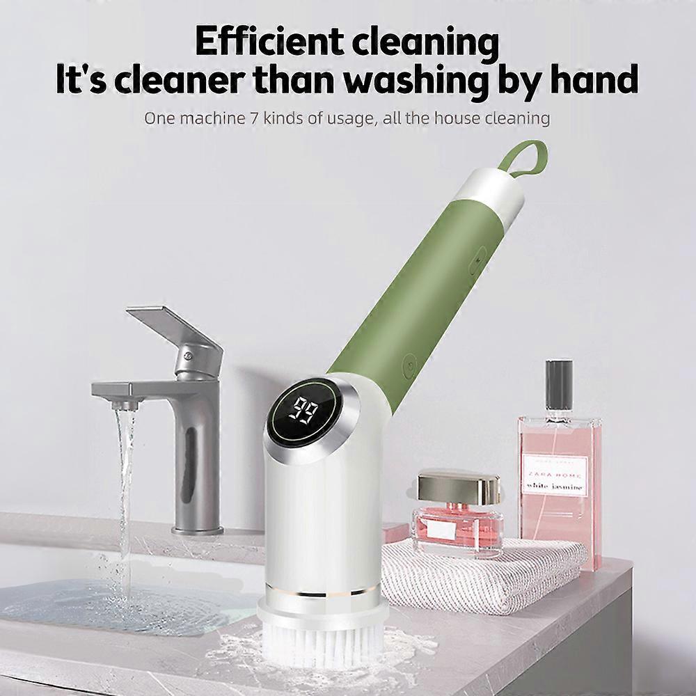 Electric Spin Scrubber IPX5 Waterproof Dual Speed LCD Display Cordless Power Shower Scrubber with Retractable Handle and 7 Brush Head Adjustable Exte