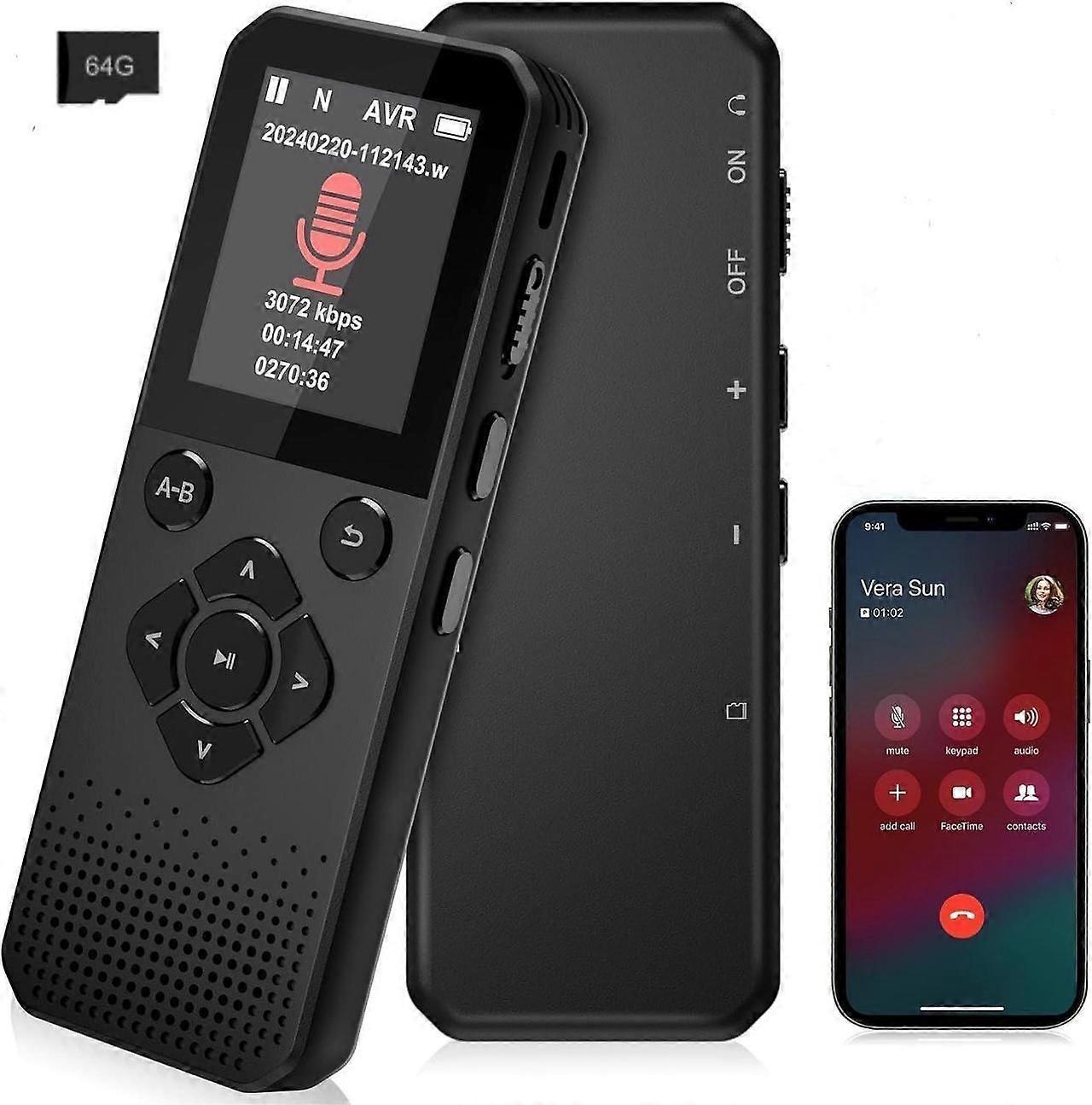 Voice Recorder, 64GB Digital Voice Recorder, Voice Activated Recorder with Playback, Tape Recorder Up to 3072kbps Bit Rate, Audio Recorder for Intervi