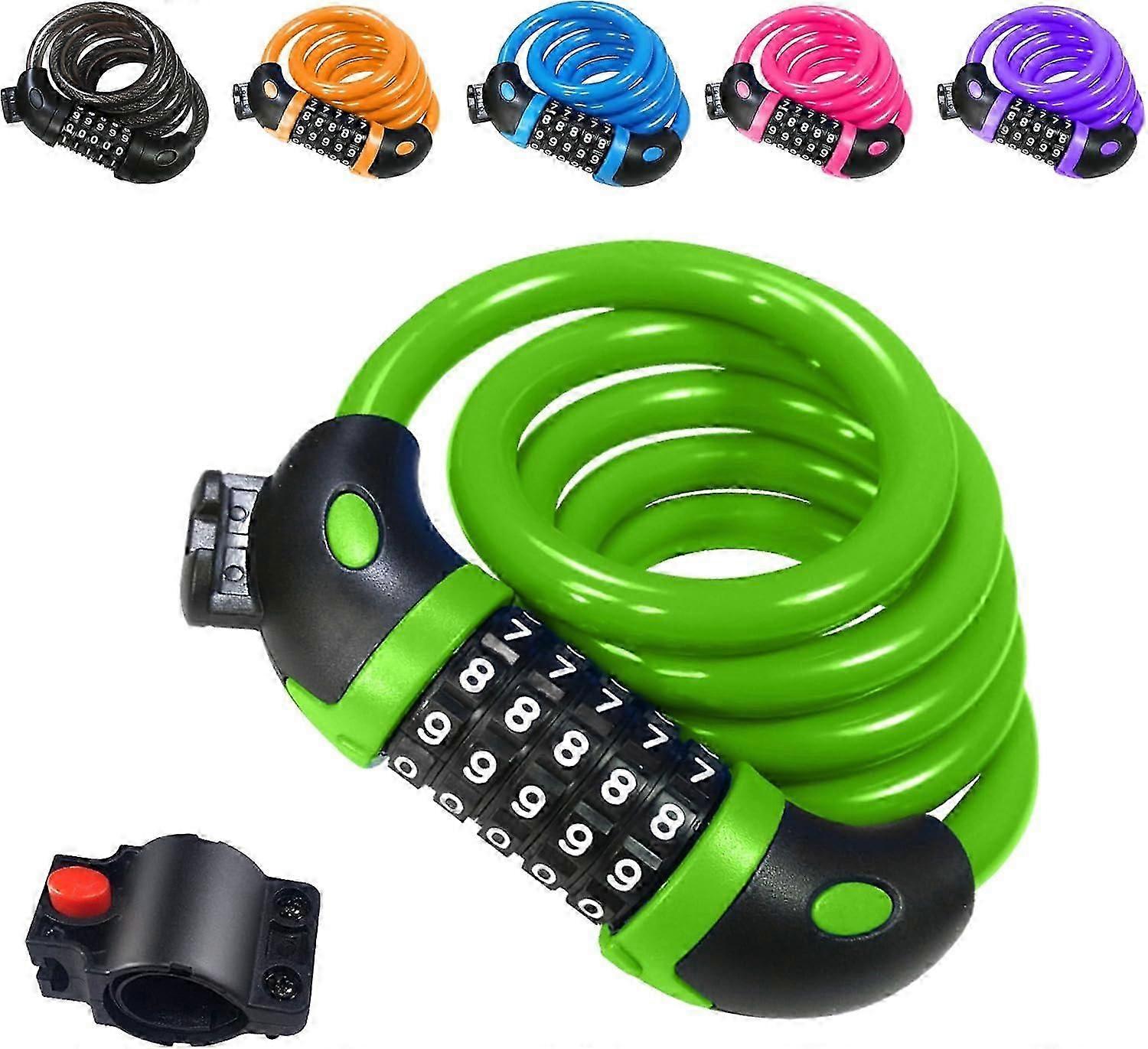 Bike Lock Bicycle Locker Combination 5 Digit 120cm/12mm Long Cycle Cable Locks Bikes Chain High Security Green