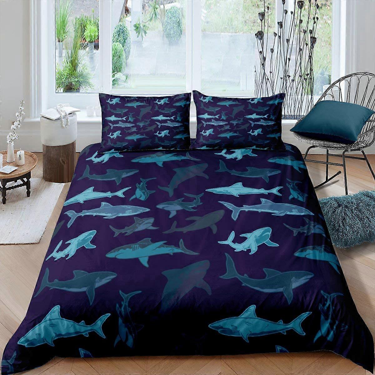 1 Set Large Reef Shark Duvet Cover Deep Ocean Animal Quilt Cover Child Room Décor Full Size