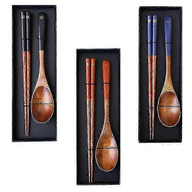 20X4x0.5cm Assorted Color Spoons 3 Sets Japanese Style Wooden Chopsticks Spoons Tableware Dining Cut