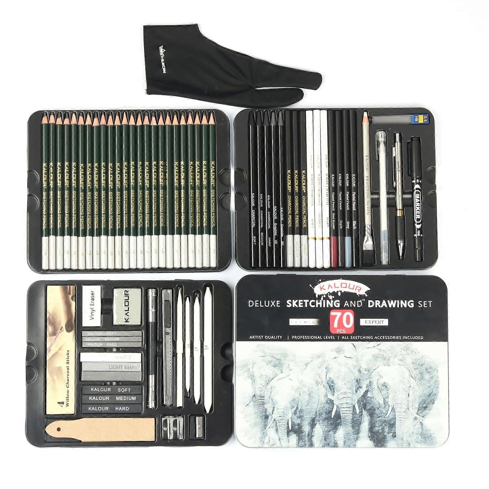 KALOUR 70 in 1 Sketch Pencil Iron Box Set Sketch Tool Set Fine Art Painting Pencil