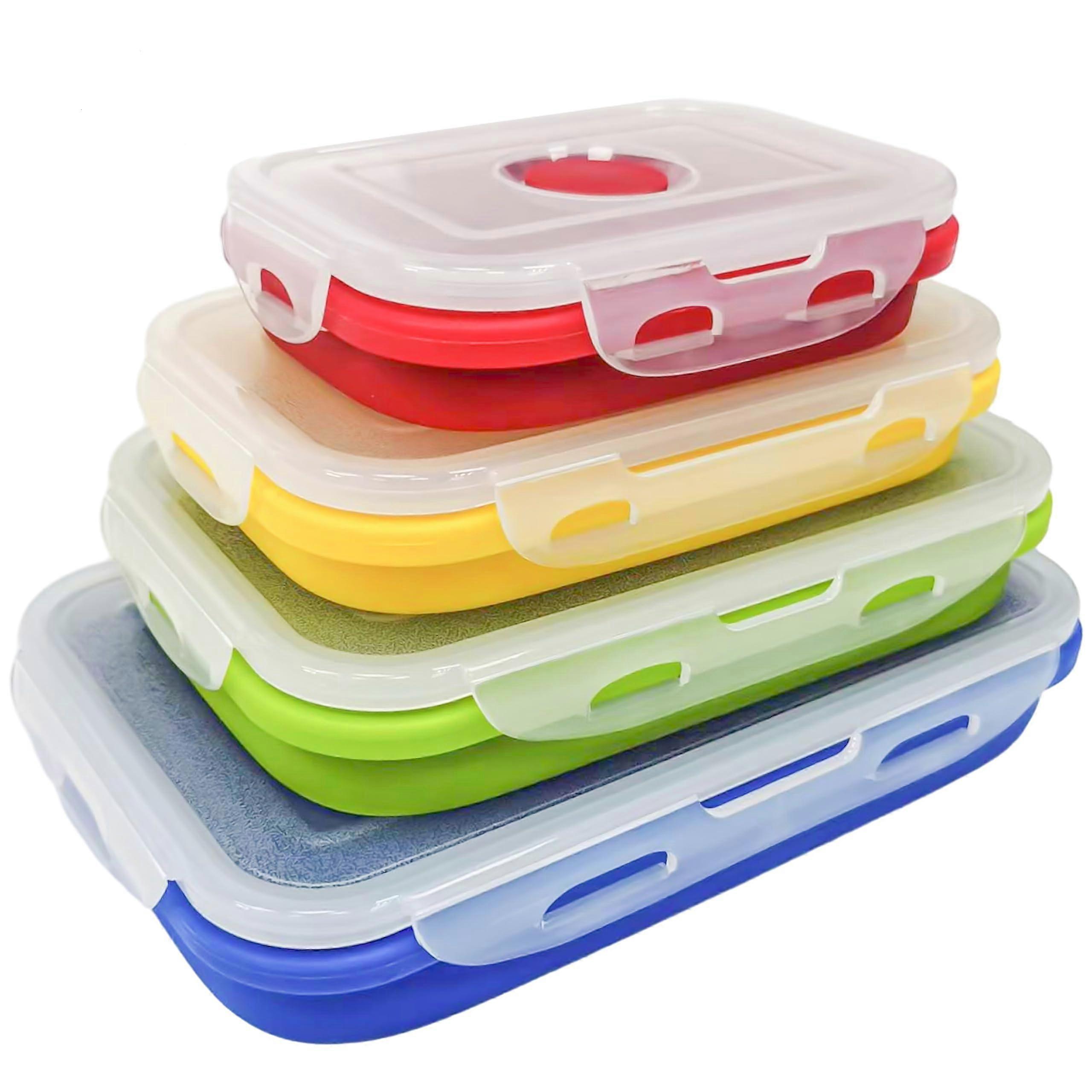 Collapsible Silicone Food Storage Containers Set of 4, BPA Free, Microwave Safe, Foldable Meal Prep Boxes, Freezer Safe