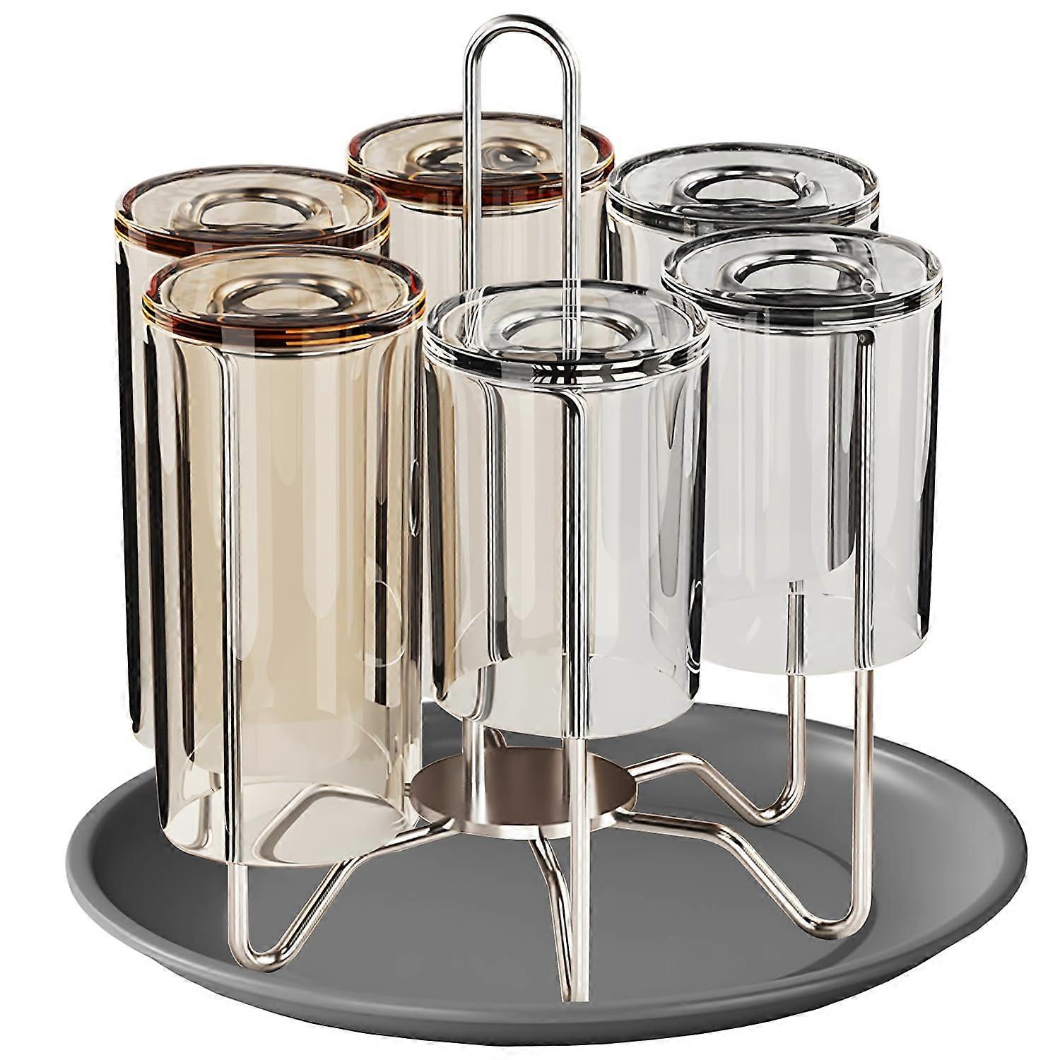 6 Cups Stainless Steel Cup Drying Rack Stand for Kitchen Countertop, Space-Saving Design, Rust-Resistant, Easy Assembly