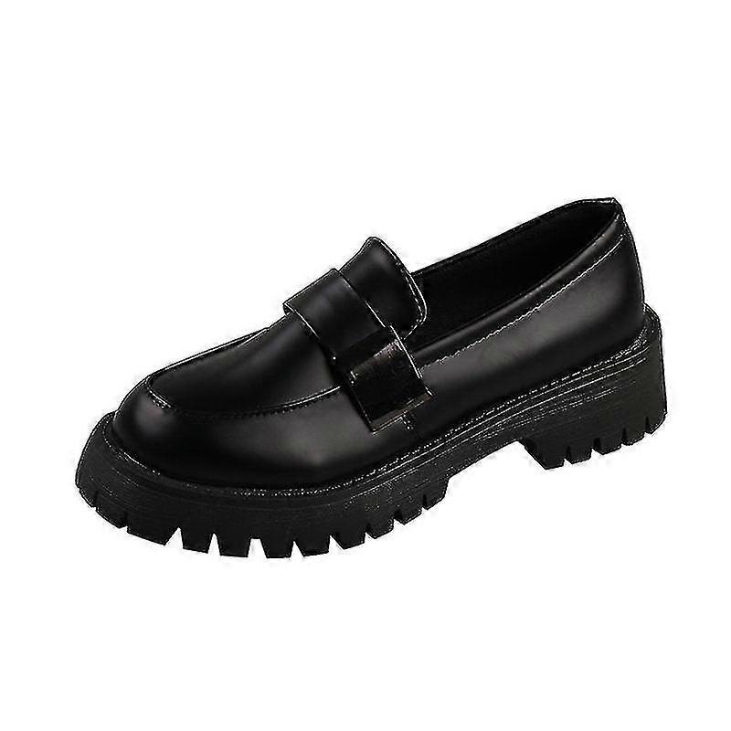 Woman Solid Black Pu Leather Loafers