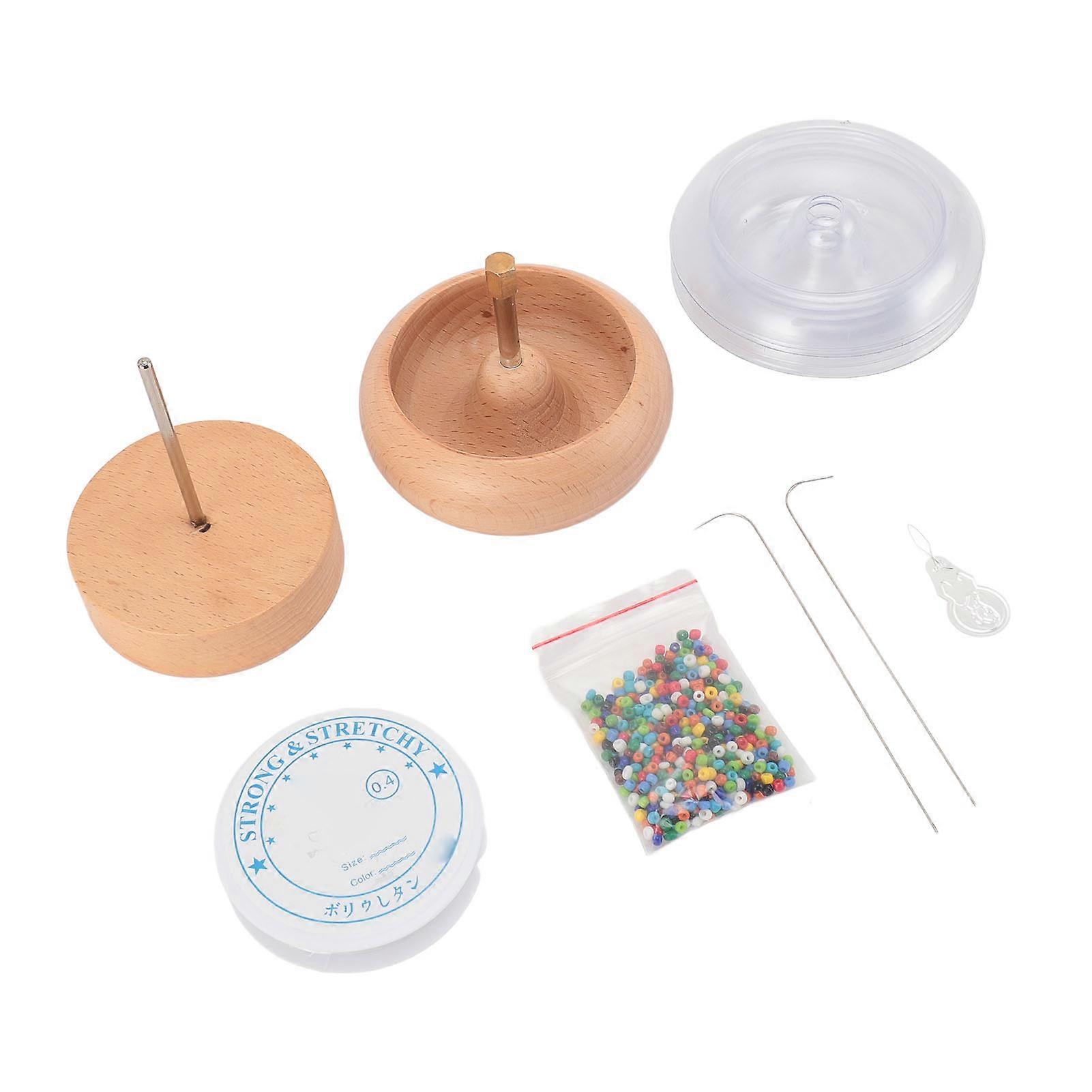 Wooden Bead Spinner Kit for Jewelry Making Effortless Rotating Beads Threader Bracelet Spinner Bowl with 2pcs Beading Needles with Replacement Bowl