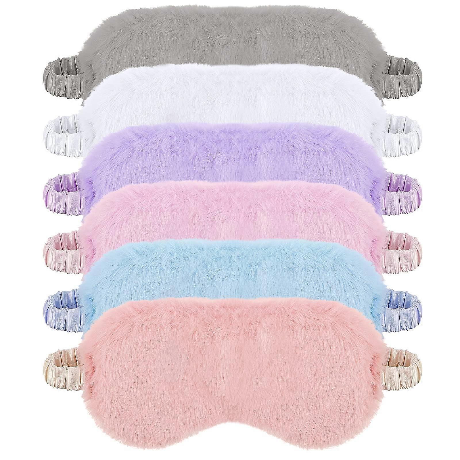 6 Pieces Plush Eye Mask Soft Sleeping Blindfold Fluffy Eye Cover for and Adult Party Favors