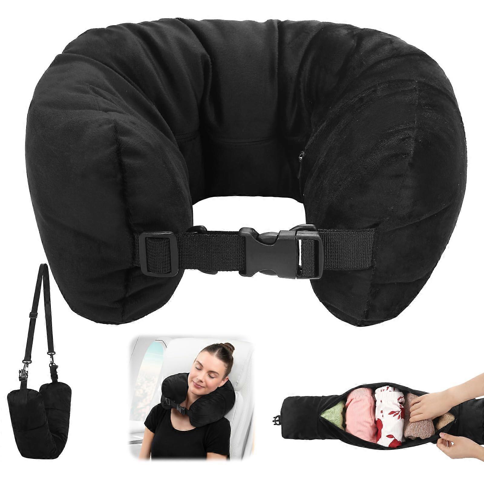 Travel Pillow For Extra Luggage, Stuffable Neck Pillow, Soft Velvet Cover, Adjustable Neck Size, Packable Travel Pillow