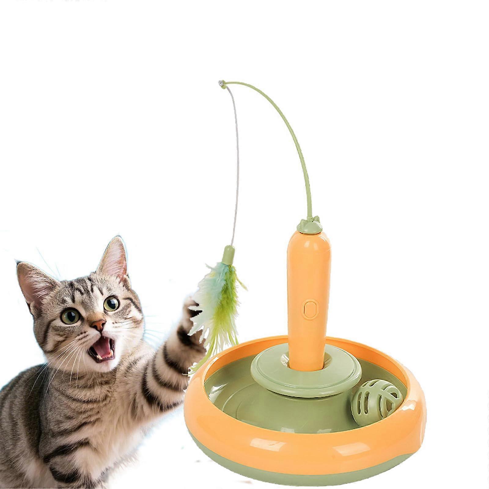 Interactive Cat Toys for Indoor Cats, 3-in-1 Automatic Teaser Wand with Spinning Feather and Rolling Ball Track for Hunting Instincts