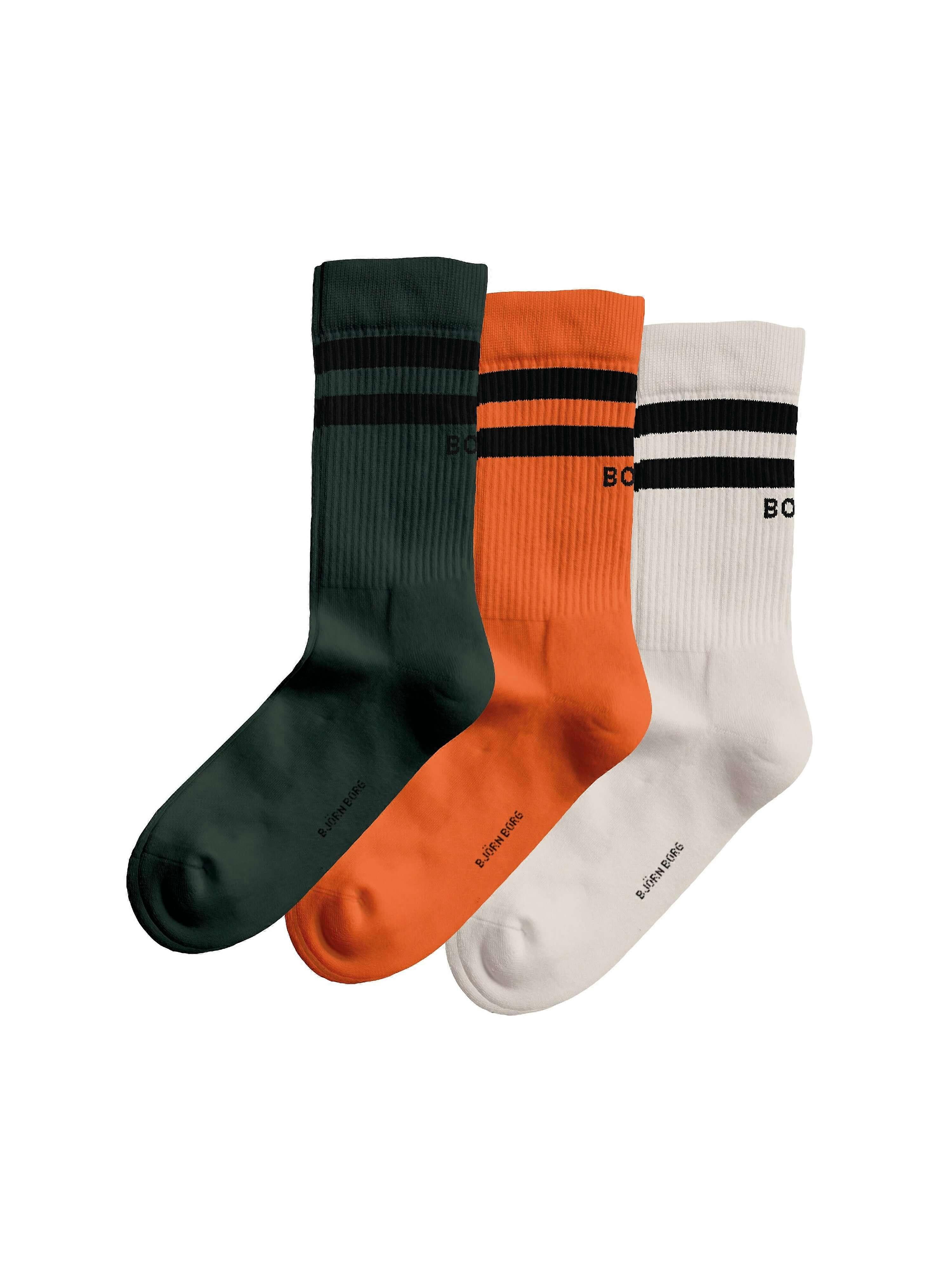 Bjorn Borg Core Crew Socks 3-pack - Orange/green/off White