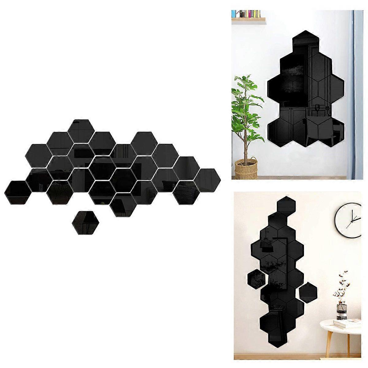 3D Wall Sticker Hexagonal Mirror Three-Dimensional 24pcs Decoration Modern Home Design