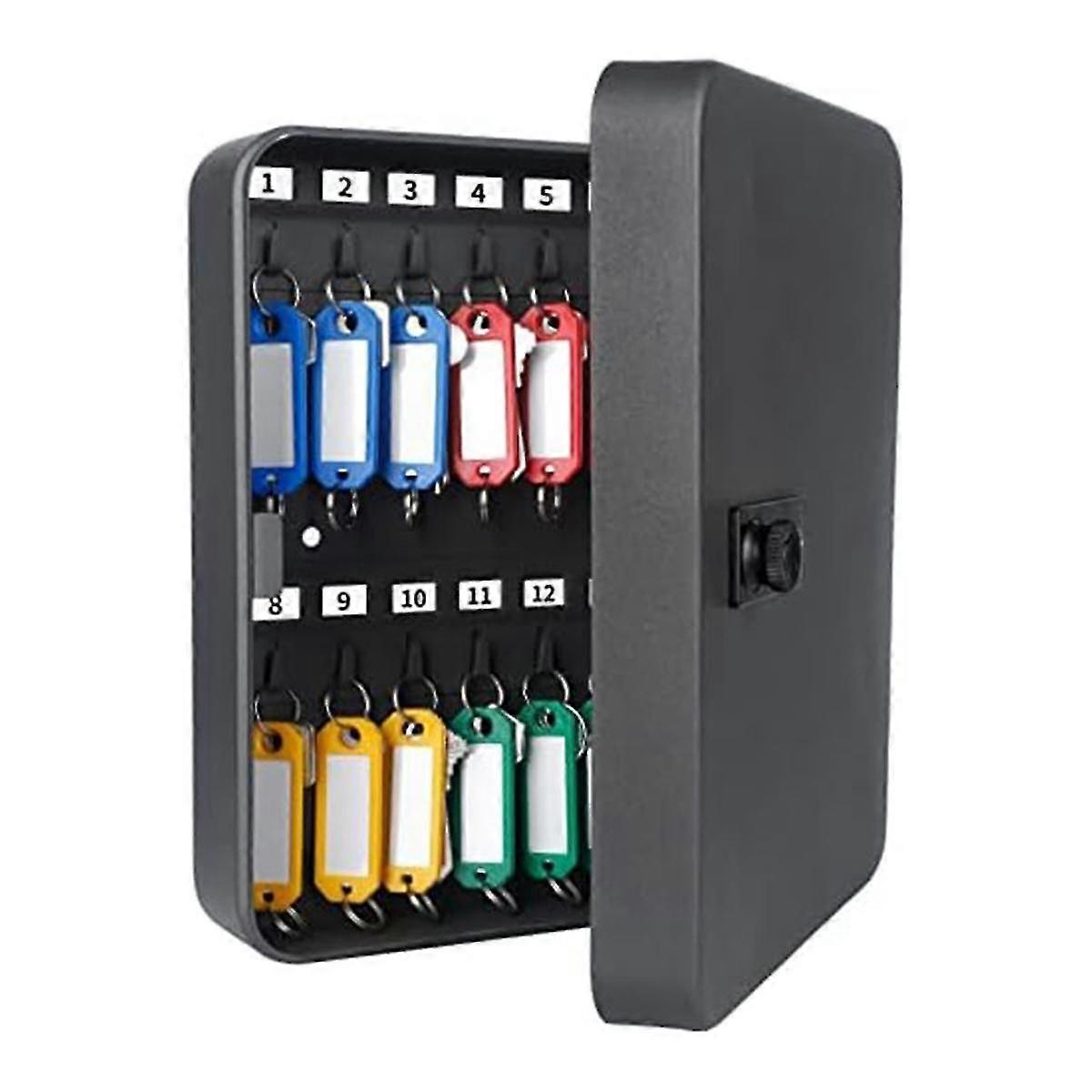 Wall-Mounted Key Cabinet with Combination Lock, 28 Hooks, Black