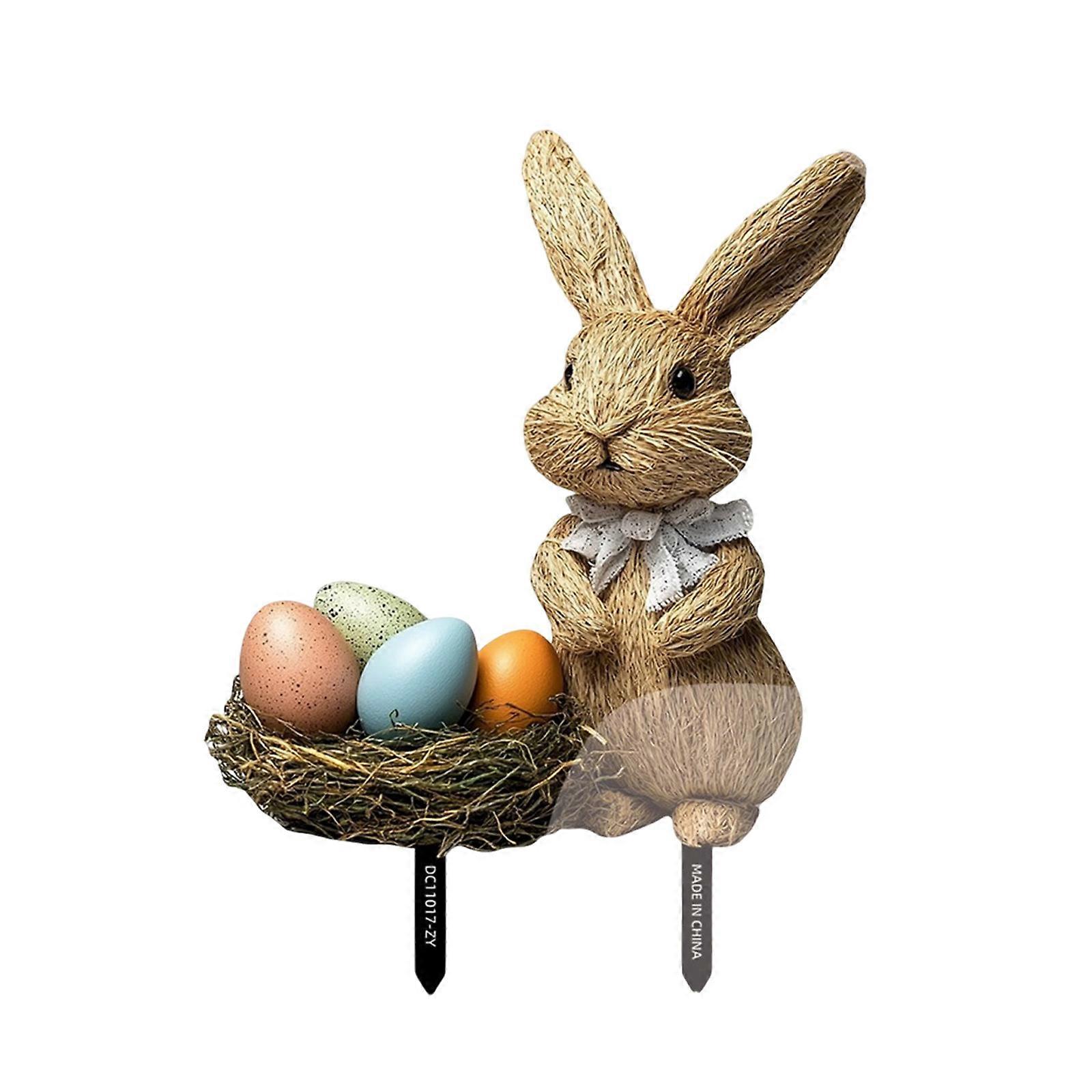 Decorative Easters Rabbit and Eggs Lawn Sign Easy To Install and Remove Garden Stake Ornament Seasonal Yard Decoration