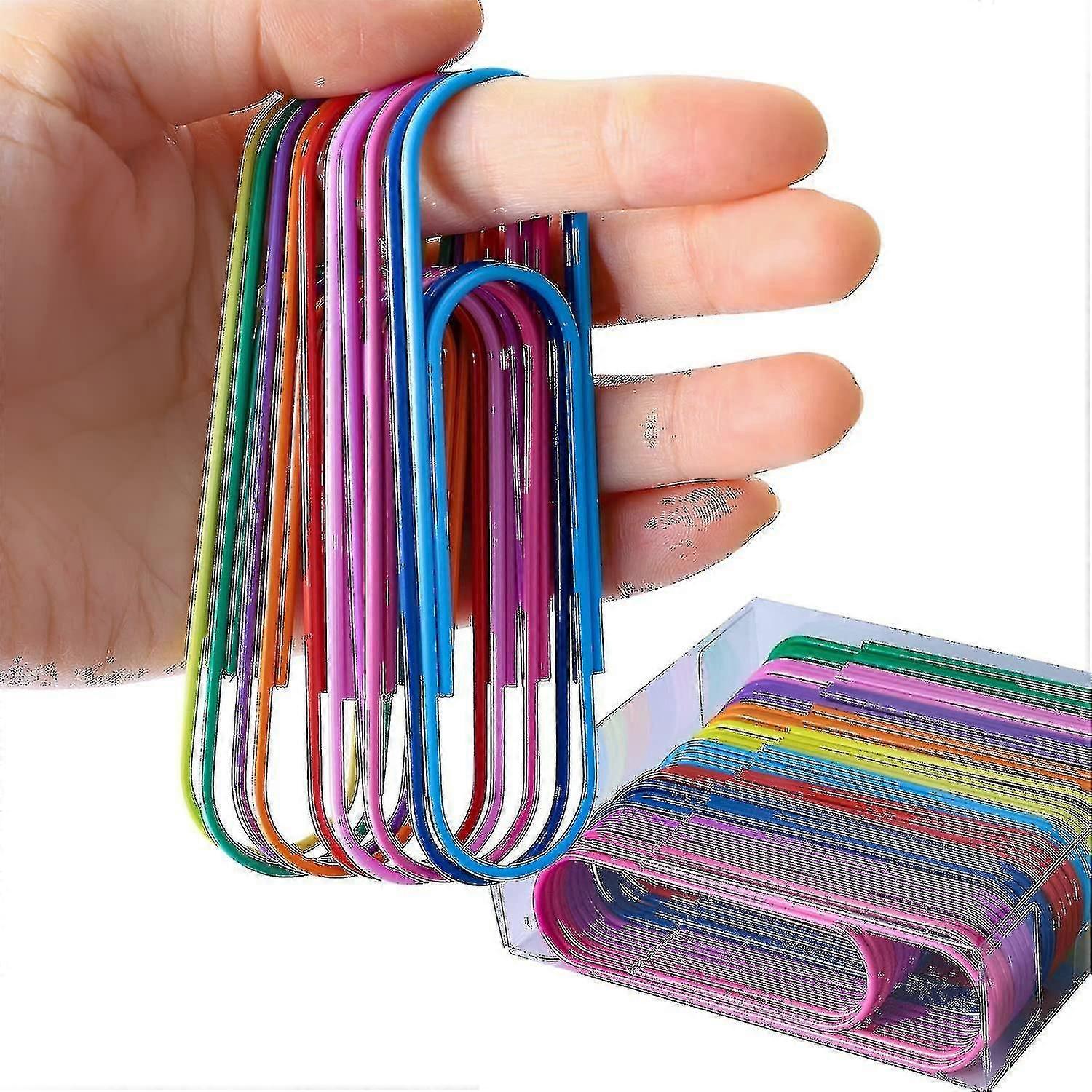 Large Paperclips, 40 X 4" Large Paperclip Holder - Vinyl Coated Coloured Oversized Paperclips