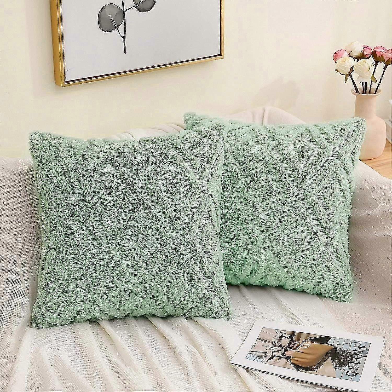 Housses de coussin en fausse fourrure douce 18x18 - canapé canapé taies d’oreiller pour salon - avec design de diamant 3D - lot de 2 - convient pour H