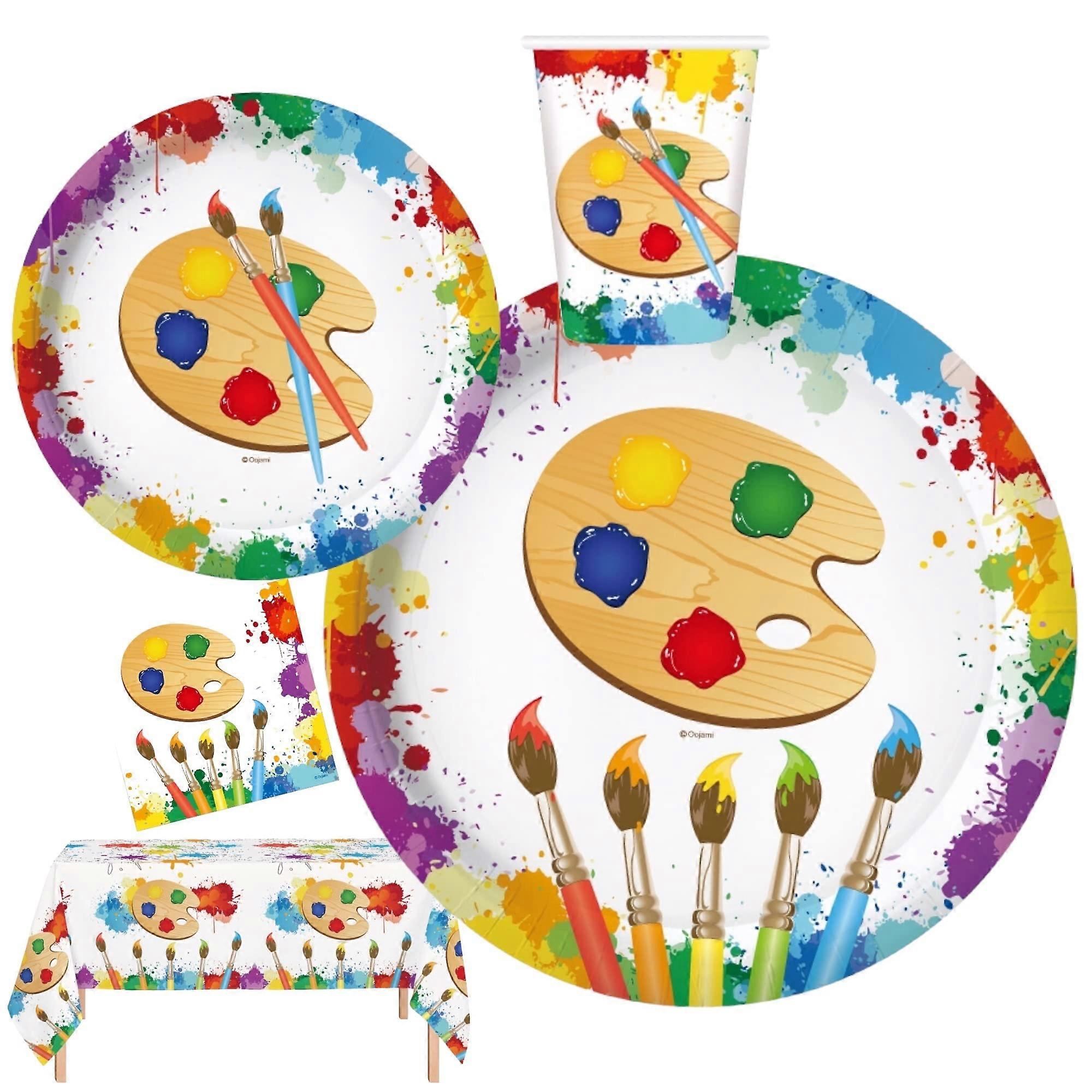 Art Birthday Party Supplies Set for 24 Guests - Includes Plates, Napkins, Table Covers for Creative Theme Decor