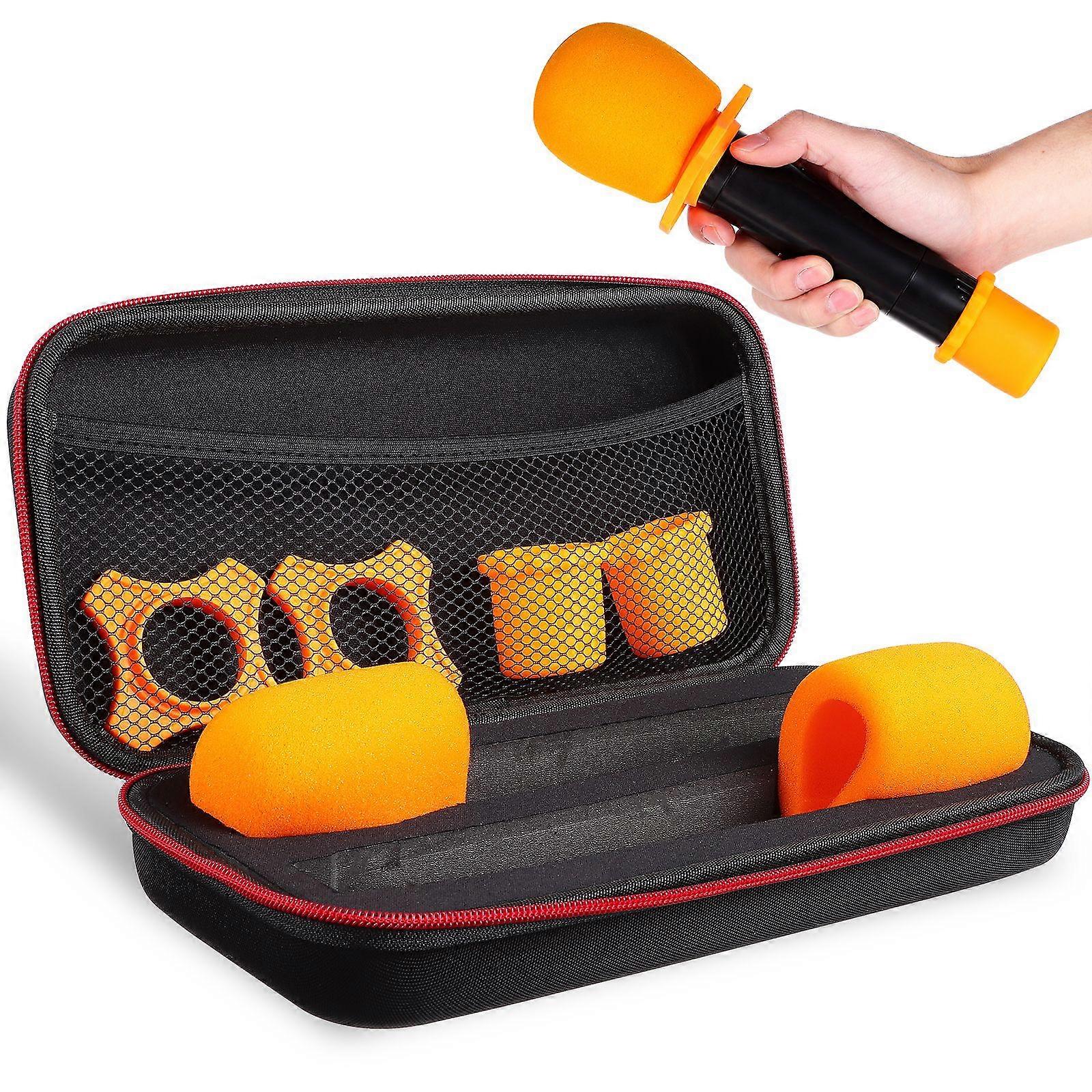Microphone Storage Box Bag with Microphone Windscreen Covers Anti-slip Rings with Bottom Rod Sleeve Holders