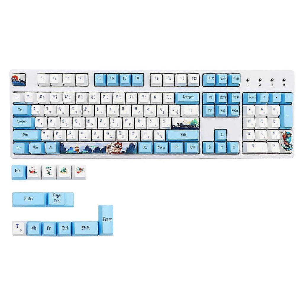 1 Set PBT Dye Subbed Keycap For Mechanical Keyboard OEM 117 for Key Blue and White Porcelain Cherry Caps Lock G80-3000/3 Multicolor