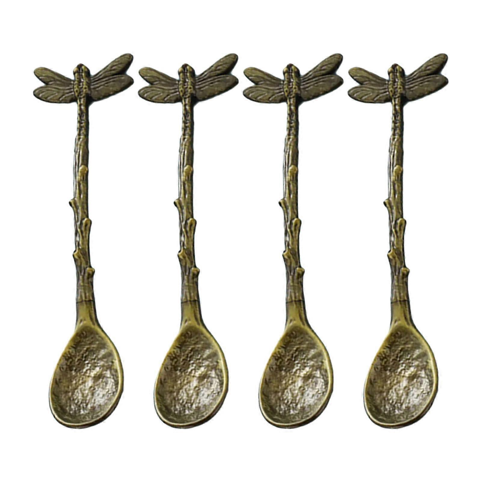 Dragonfly Shape Teaspoons Set Of 4 With Long Dragonfly Handles For Coffee And Tea Decorative Water Drop Design