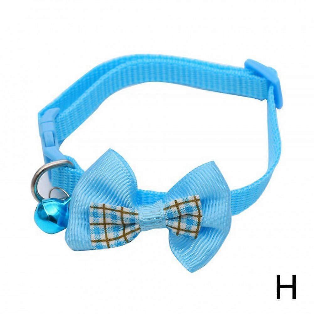 Sky blue (H) $ plaid bow cat dog collar adjustable with bell collar