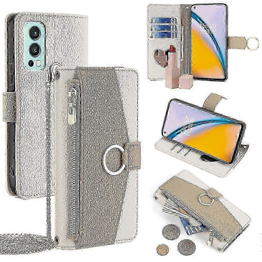 For Oneplus Nord 2 5g Leather Case Phone Bag Cover Wallet Stand With Mirror And Chain Strap fz