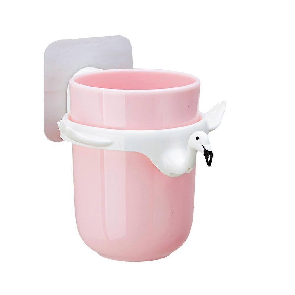 Wall Mounted Flamingo Design Toothbrush Cup Daily Use Plastic Gargling 1Pack