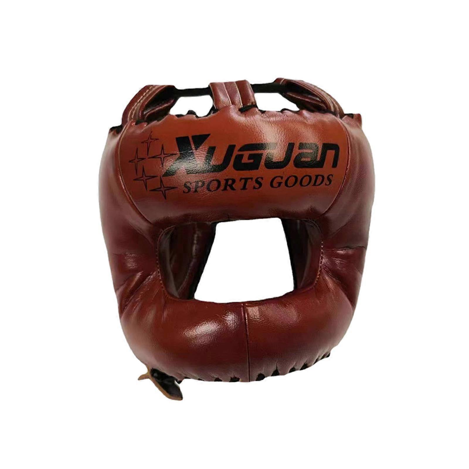 Boxing Headgear with Face Shield, Ventilated, Adjustable, Padded for Sparring, Taekwondo, MMA Training, Brown, Size M