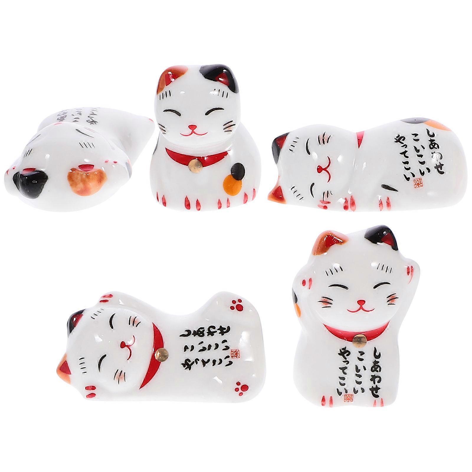 Ceramic Chopstick Stand Rest Rack Cat Shape Dining Room Style Table Decor 5Pcs