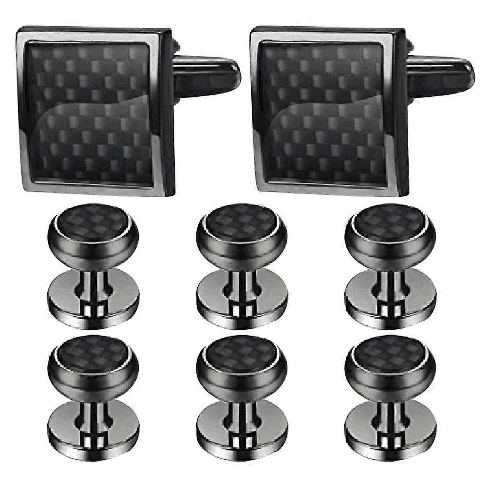 Mens Cufflink And Studs Set Black Color Enamel Material Elegant Style Groom Groomsmen Tuxedo Accessories 8Pcs