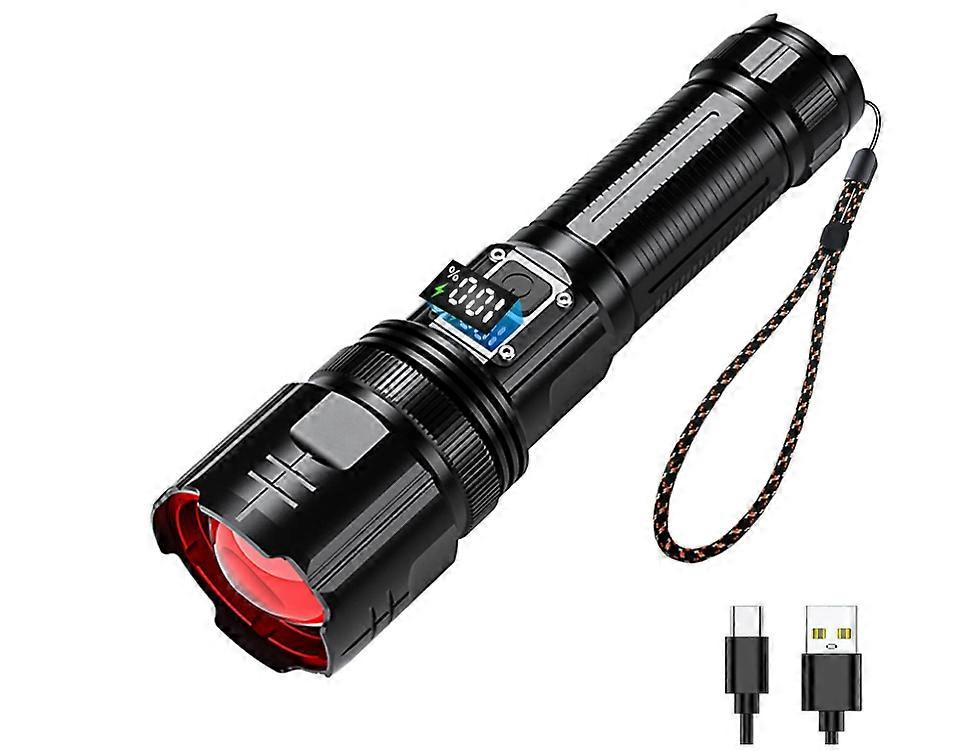 Flashlights, 200000 Lumens Rechargeable Flashlight with Digital Power Display,Zoomable, 5 Modes for Camping, Emergencies and Outdoor(Black)