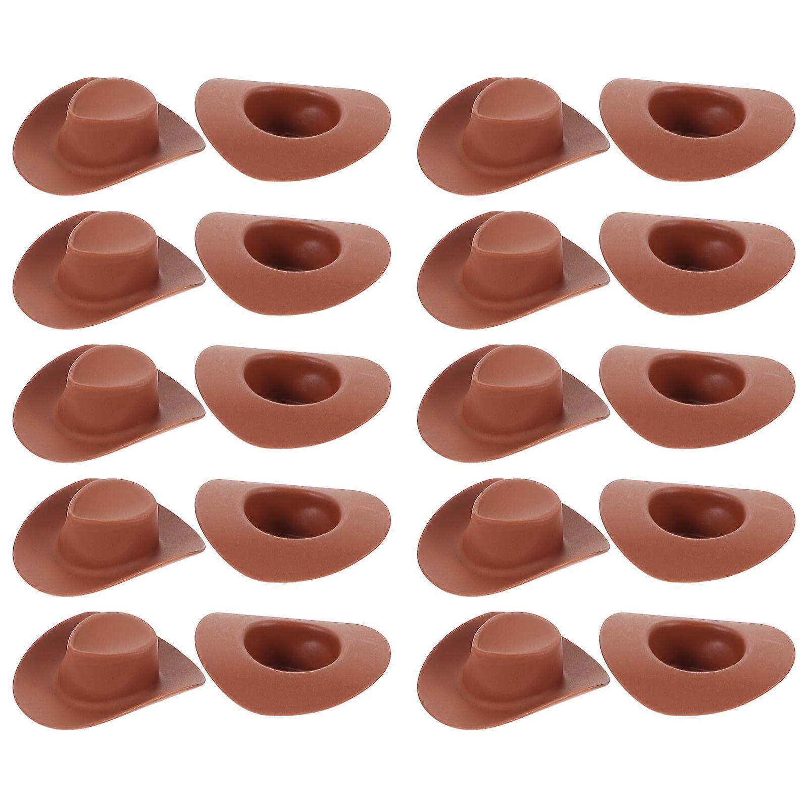 Cowboy Hat For Dolls Miniature Scenes Decorative Use Brown Tiny Hats 20Set
