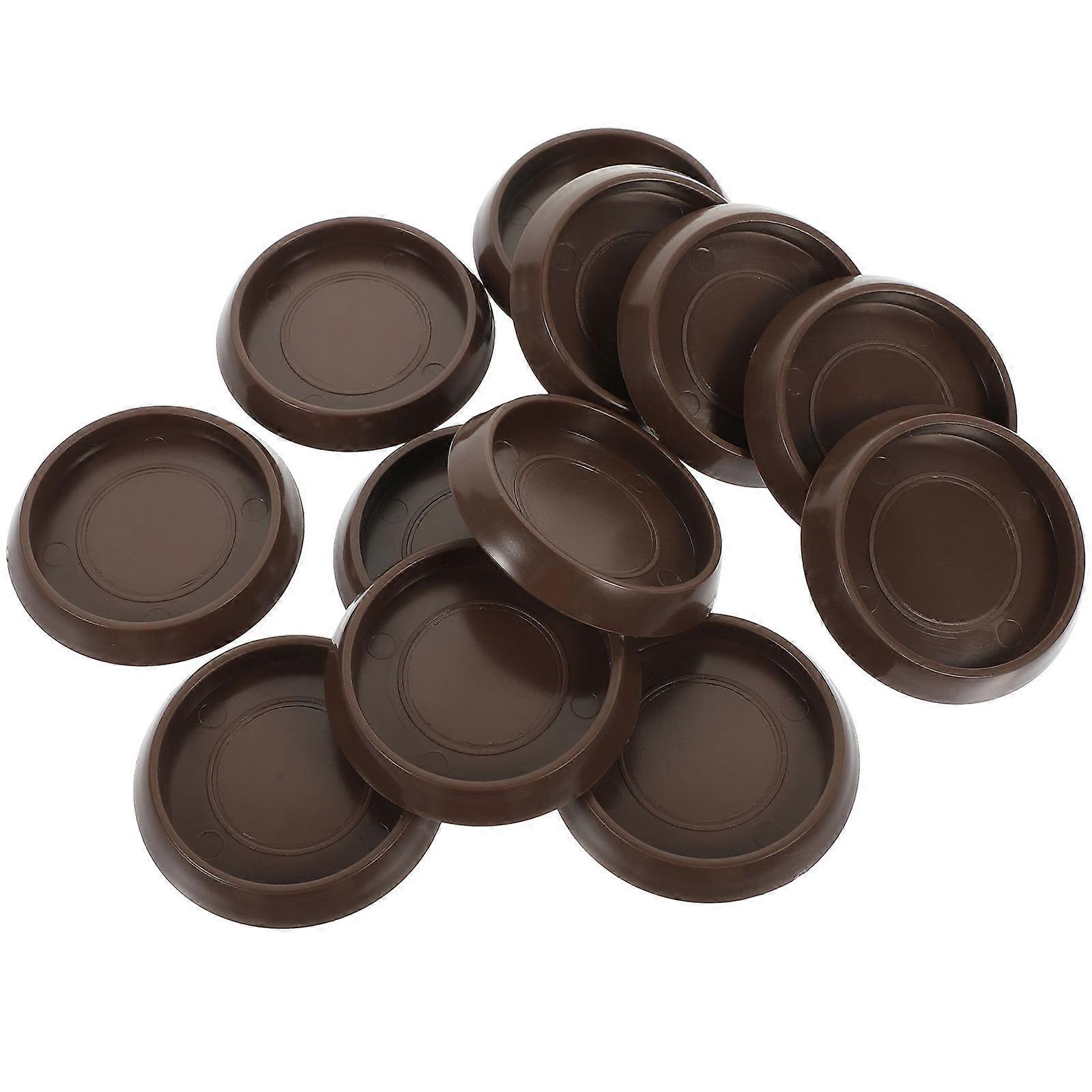 Bed Stoppers Prevent Damage and Scratches Plastic Furniture Coasters Round Shape Coffee Color 12Set