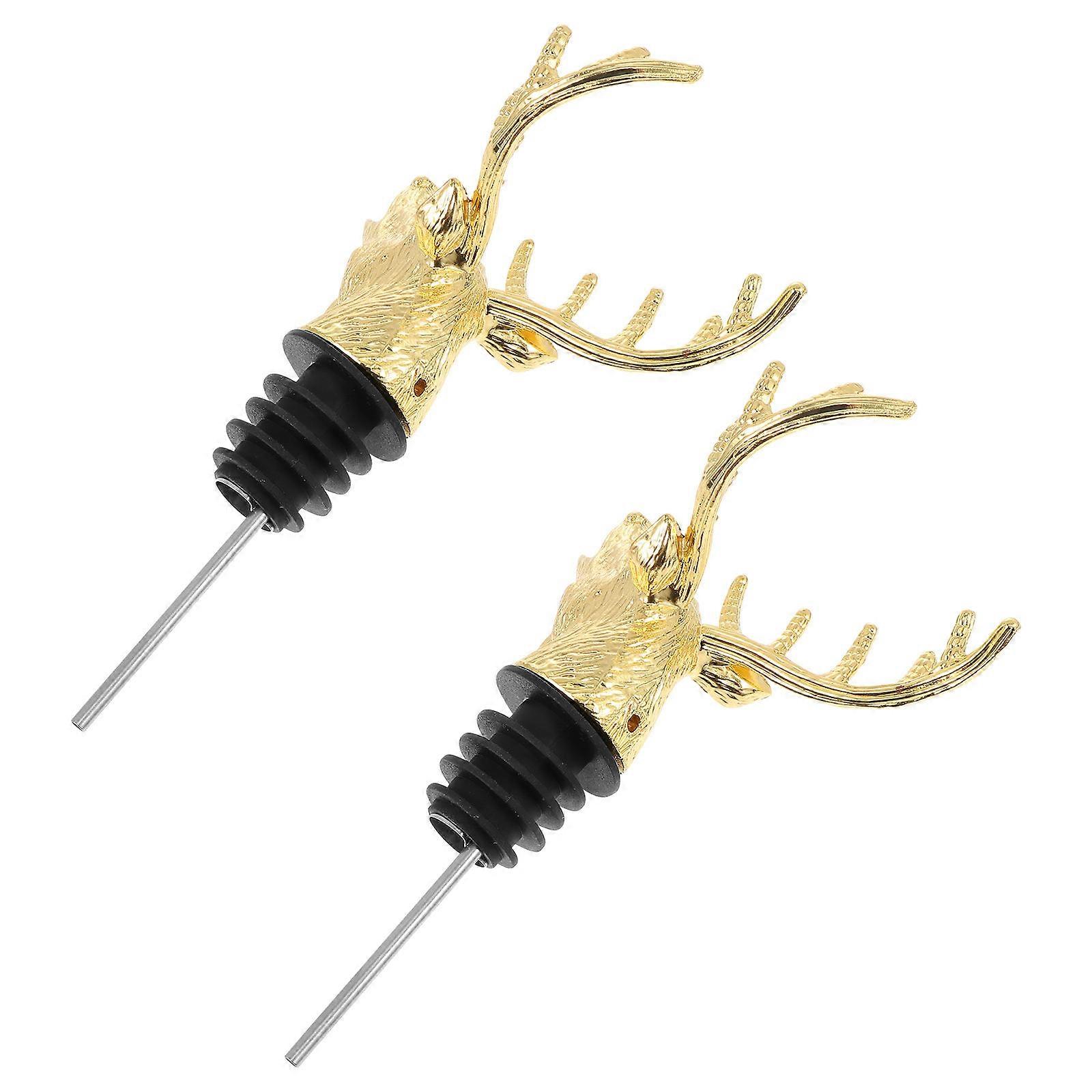 Golden Deer Head Pourer and with Spout for Decor Made of Zinc Alloy 2pcs