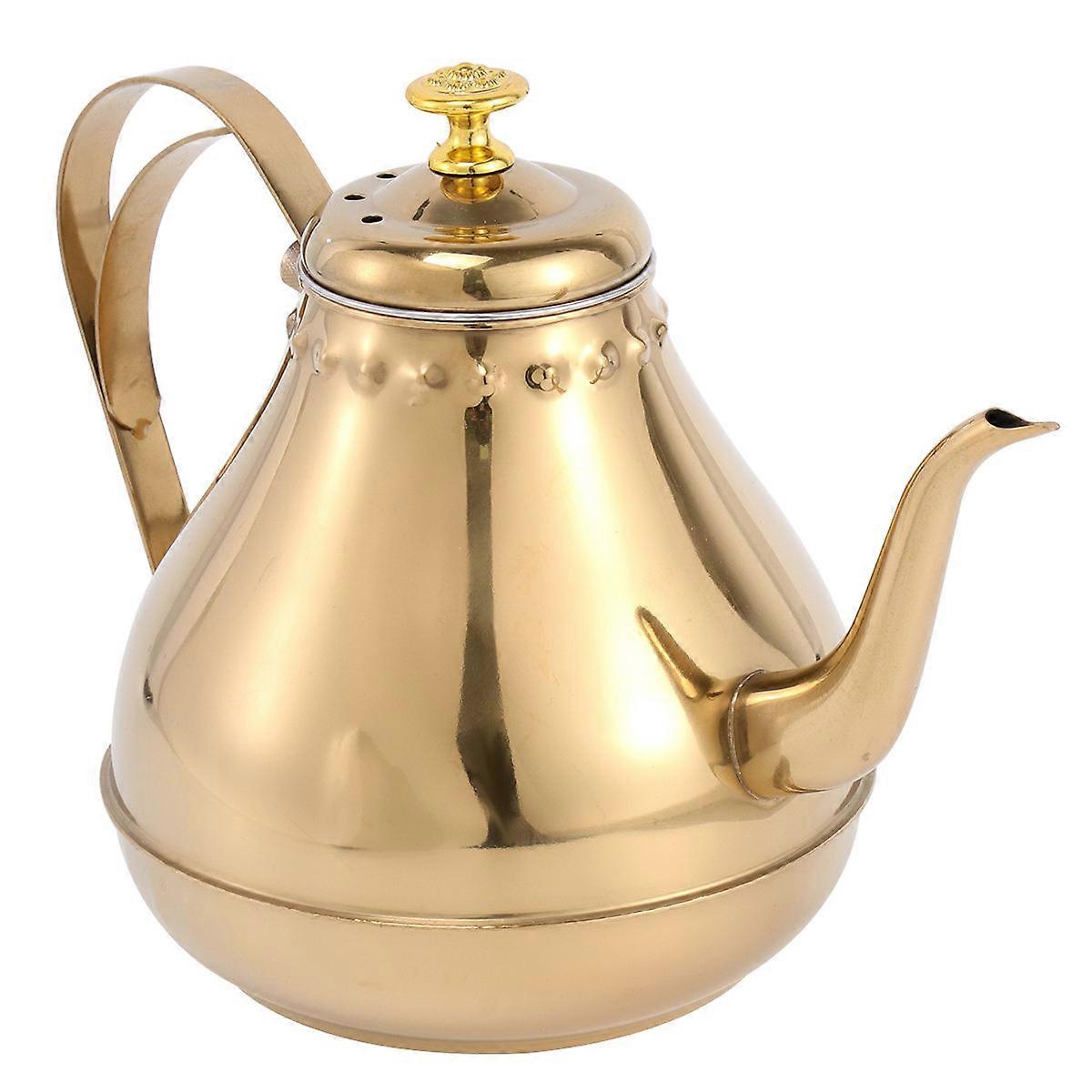 Stainless Steel Kettle 1.8L Crown Shape Lid Curved Handle for Tea Use Golden 1Pcs