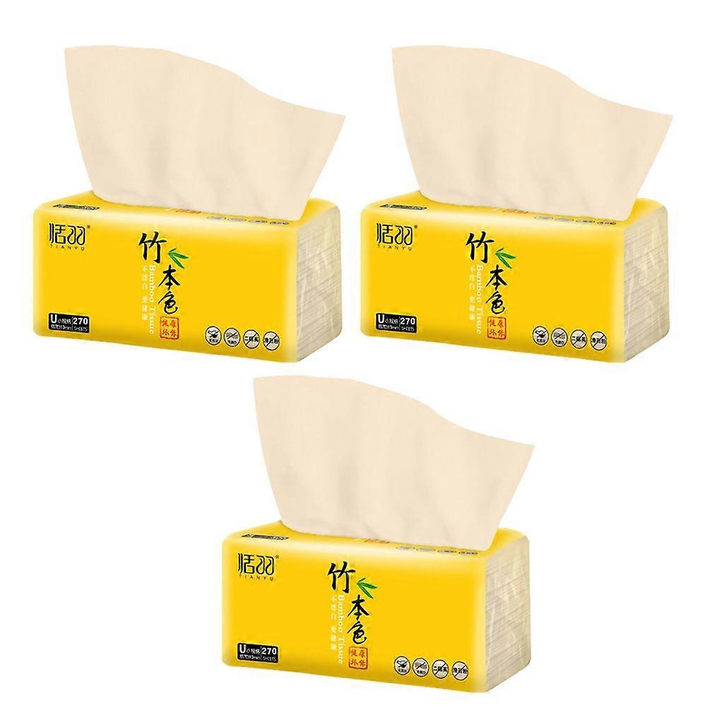 3 Sacs de 810 Feuilles Extraction De Papier Serviette Flexible Bambou Tissu De Nettoyage Du Visage Serviette Jetable Sec et Humide Tissu Jaune (270 Feuilles dans 1 Sac)