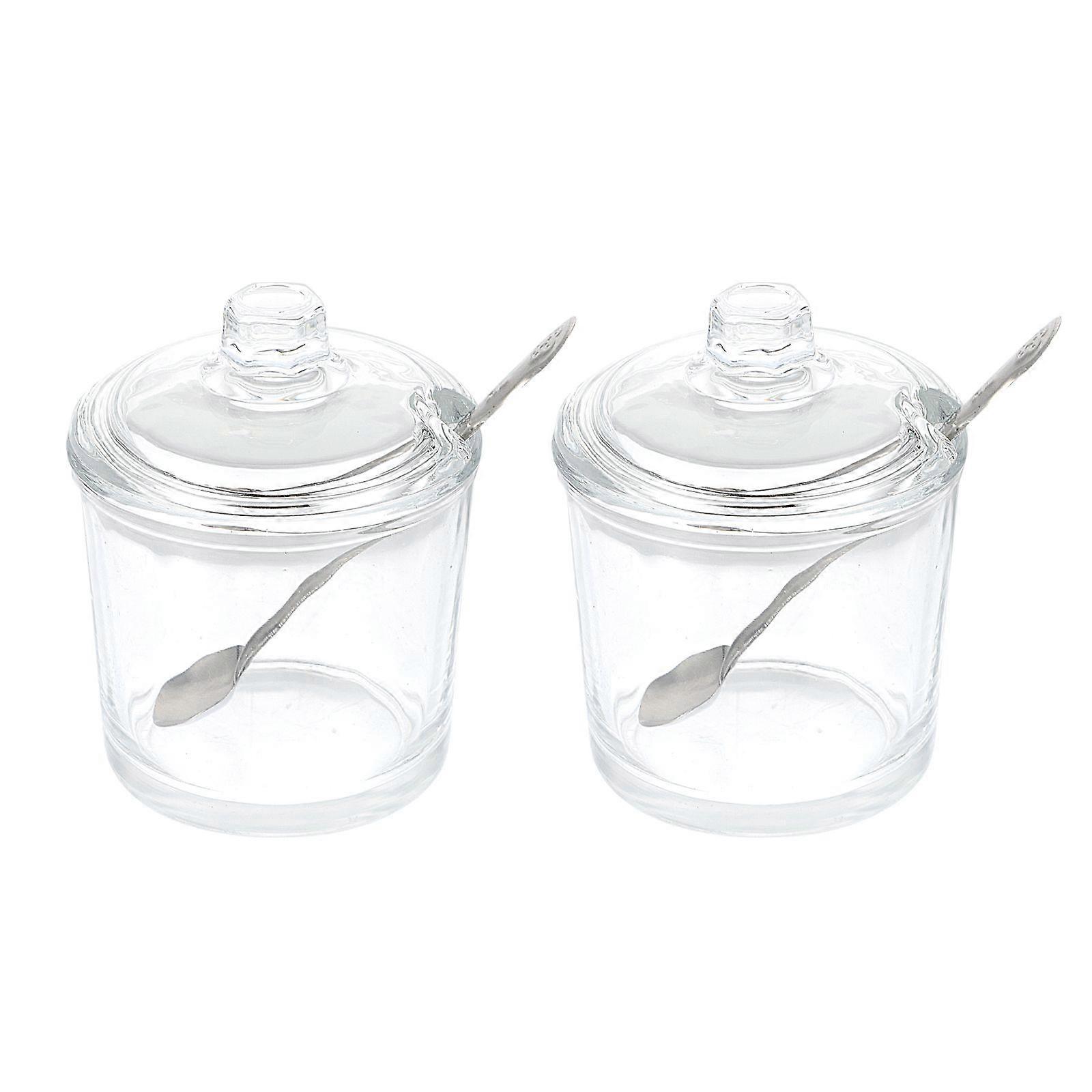 2 Sets Multi-functional Spice Canisters Condiment Boxes Kitchen Jars with Spoons Lids