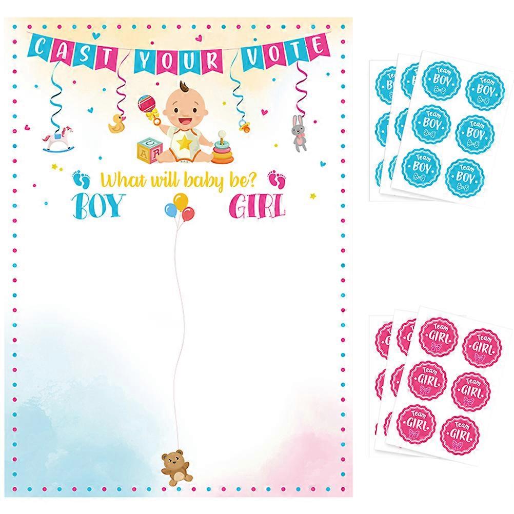 Affiche de révélation de sexe avec autocollants de vote - Cartes de prédiction de dessin animé garçon fille pour les décorations de fête de fête de naissance Fournitures de célébration interactives