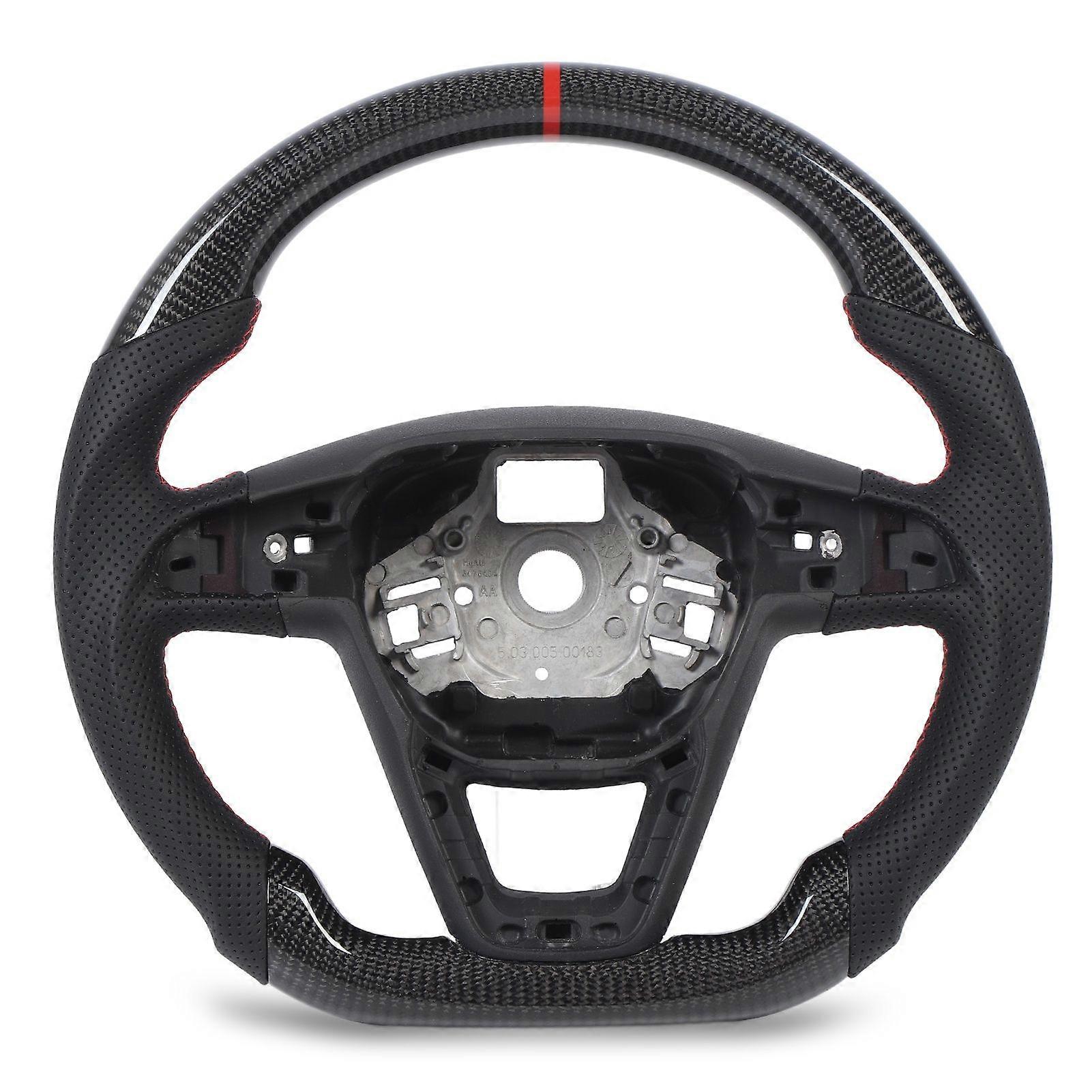 Carbon Fiber Steering Wheel Perforated Leather Red Stitching D Type Sports Steering Wheel Replacement for SEAT 5F 6F MK98387