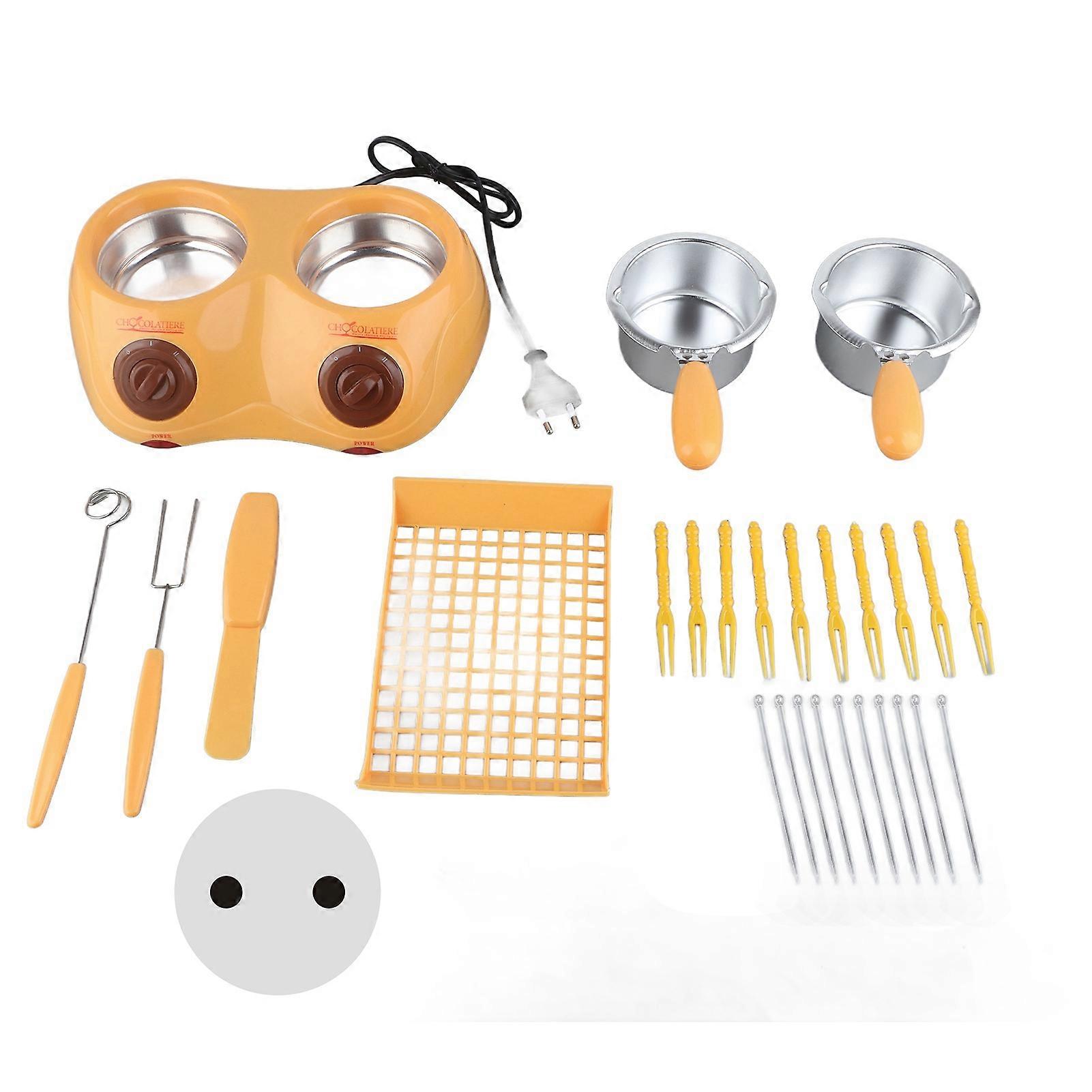 Chocolate Melting Pot Electric Chocolate Fondue Melting Machine with Double Pot Kitchen Tool EU 220‑240V Yellow
