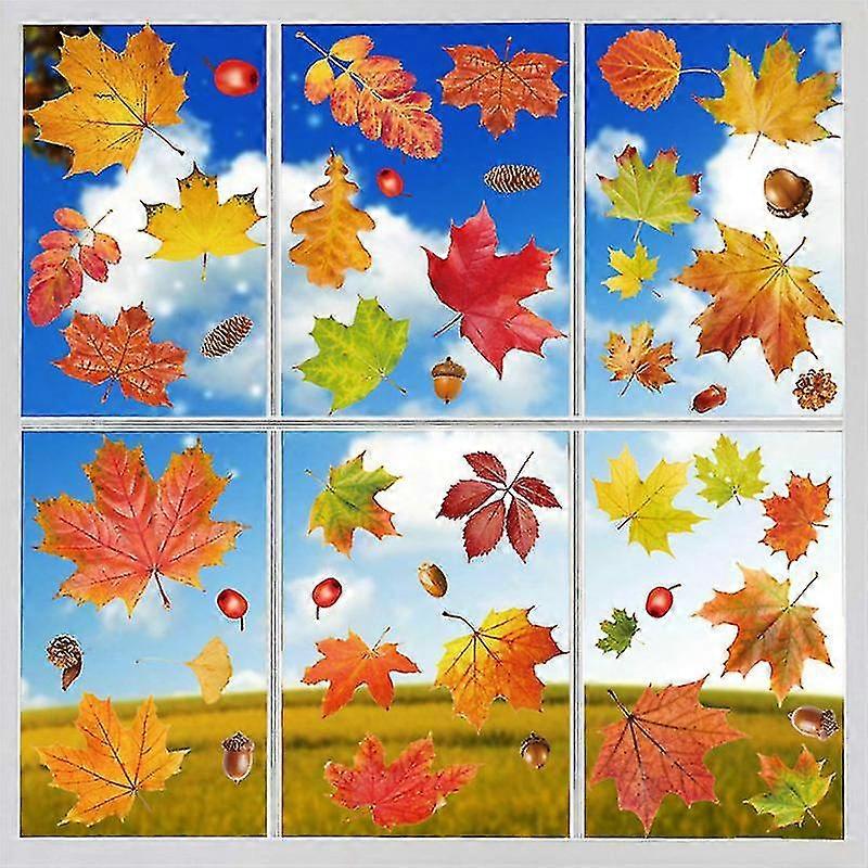 2 Sheets Thanksgiving Window Clings, Autumn Maple Leaves Window Static Stickers For Thanksgiving Day Window Decoration