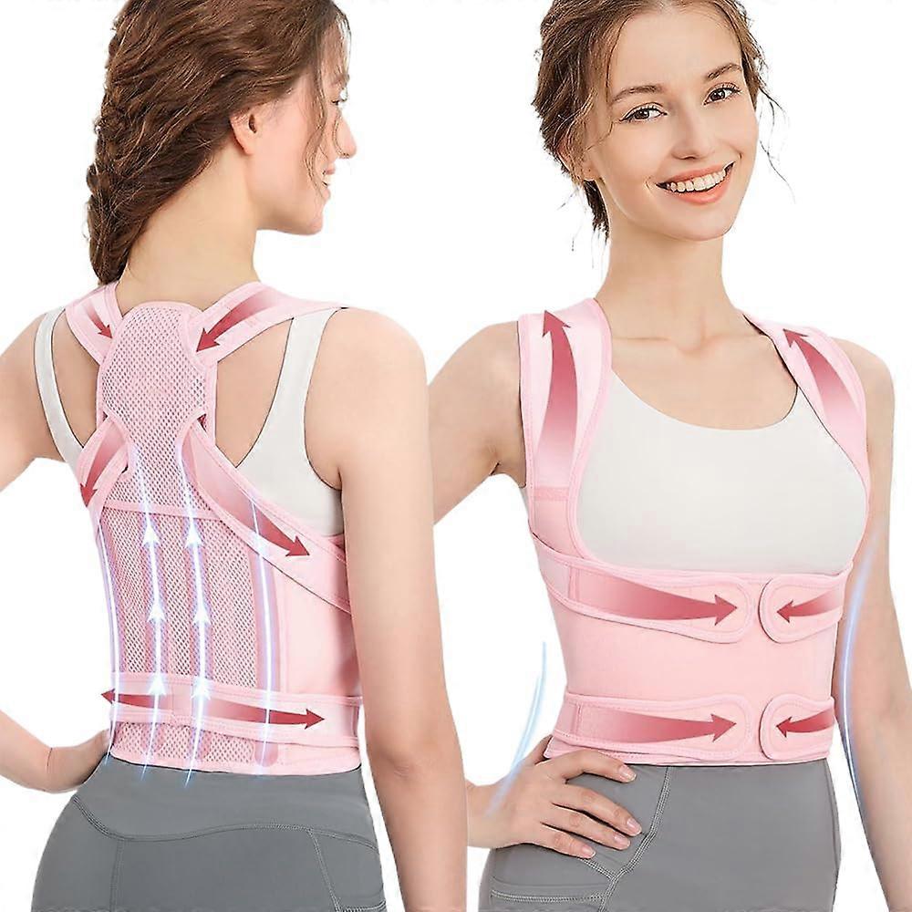 Posture Corrector for Men and Women, Adjustable Breathable Back Support for Shoulder and Back Alignment, Pink S