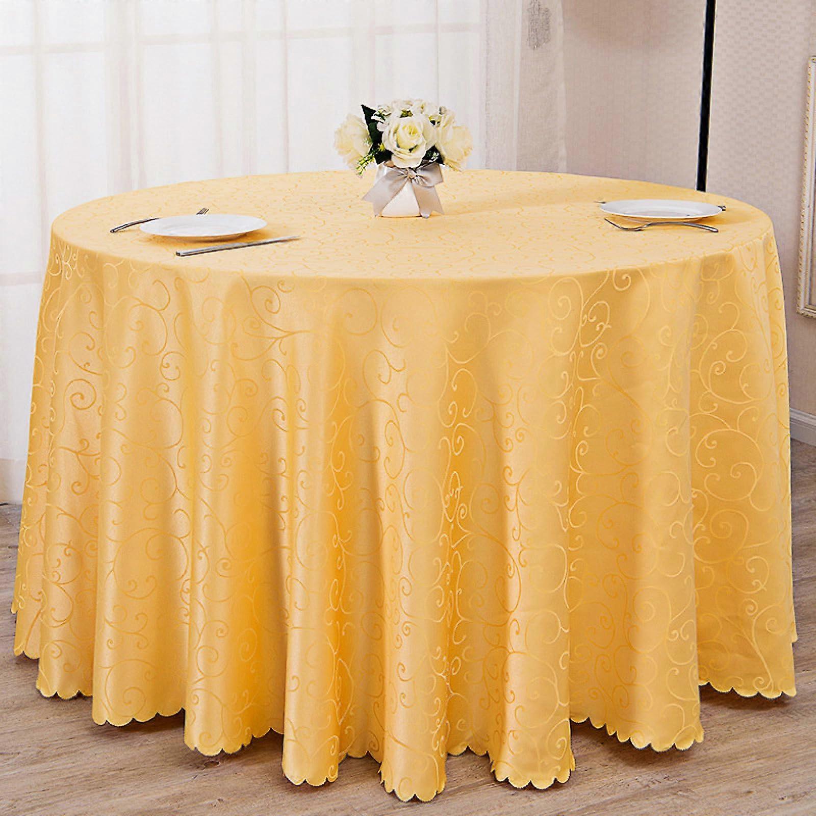 Round Tablecloth 320cm Polyester Tablecloths Yellow Washable Polyester Tablecloth Table Linen Ornamental Easy Care Yellow1 320cm