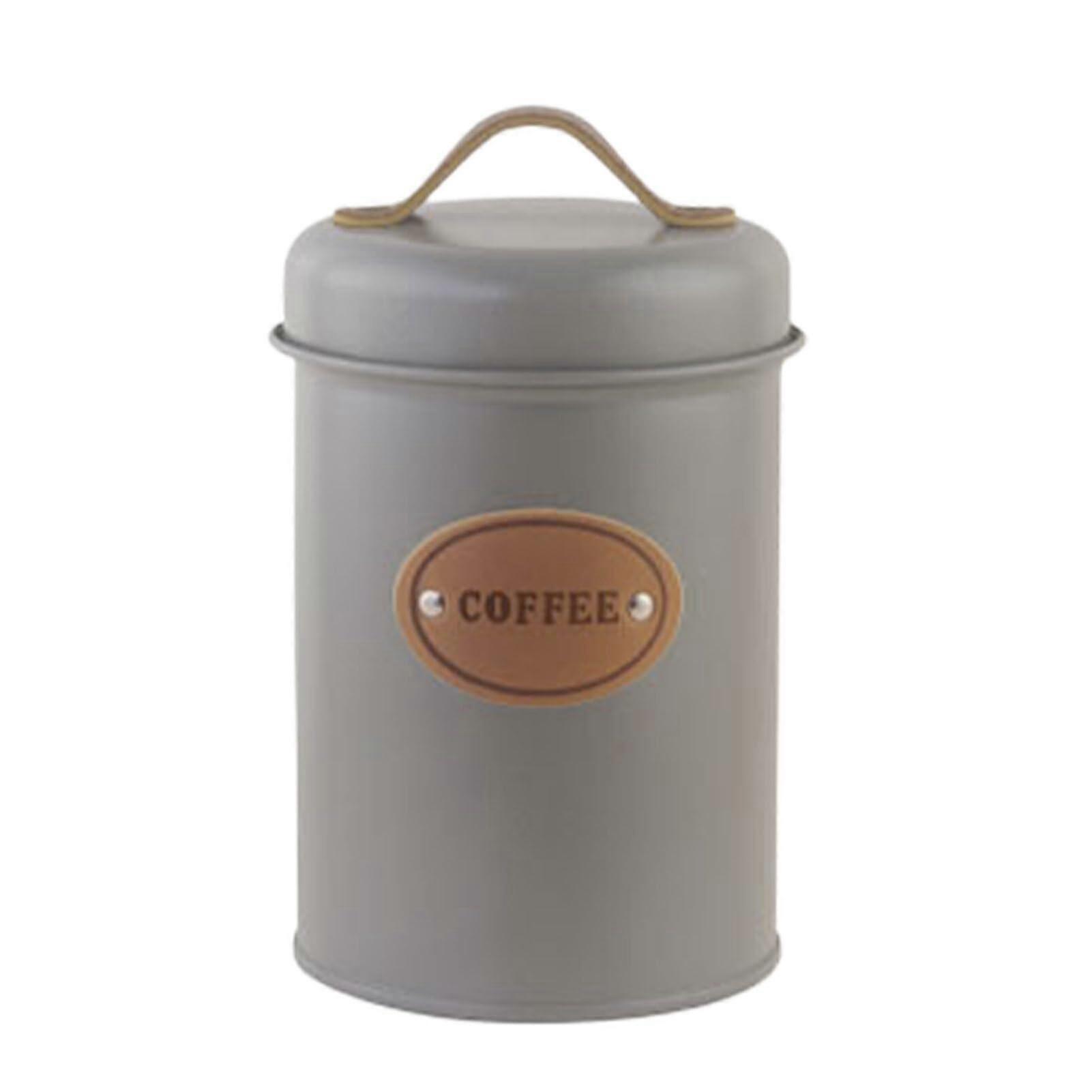 Stylish kitchen canister for organized storage. Materials include glass containers, metallic gray.