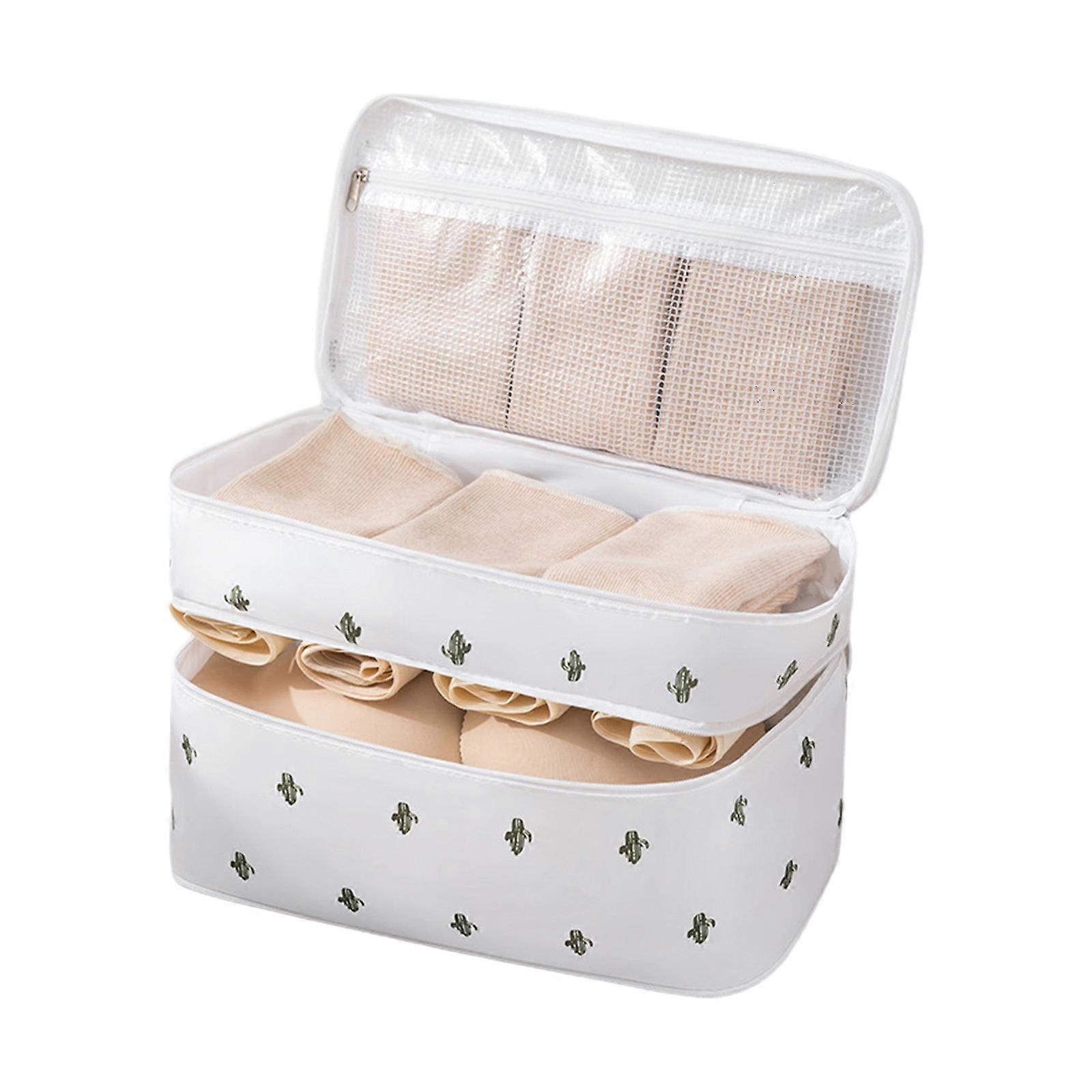 Compact Multi Layer Underwear Storage Bag With Water Resistant Design Privacy Protection Organizer For Travel Essential White cactus