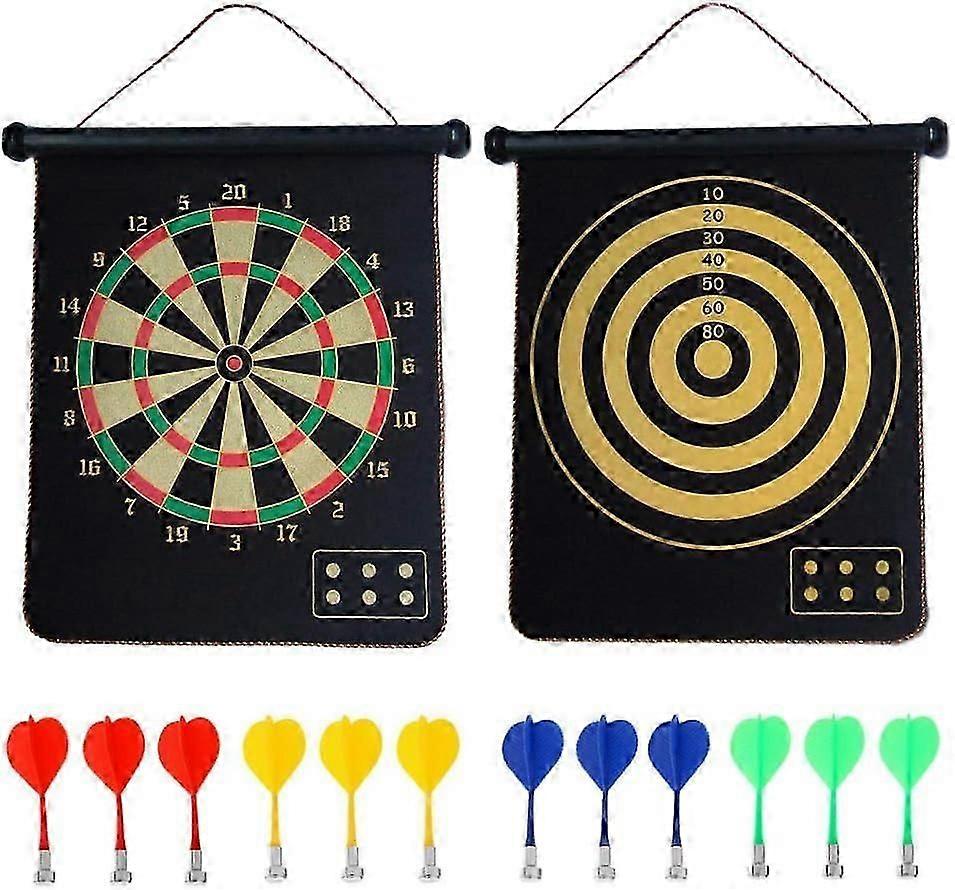 Magnetic Dart Board, Indoor Outdoor Dart Games For Kids With 12pcs Magnetic Darts, Safety Toy Games, Rollup Double Sided Board Game Set For Gifts